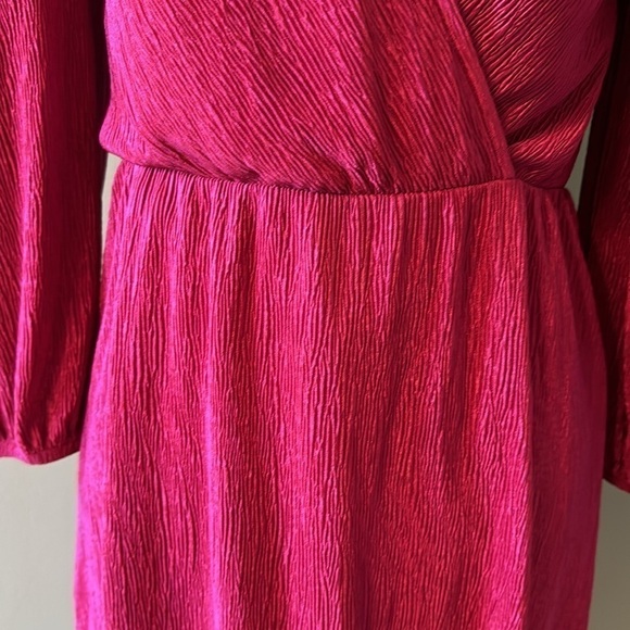 Morgan Taylor Long Sleeved Pink Faux Wrap Textured Pink Dress - Picture 4 of 13